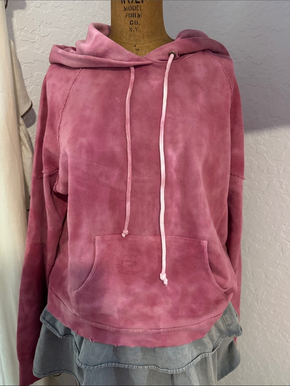 LoveShackFancy Women's Washed Pink Hooded Pullover Sweatshirt with